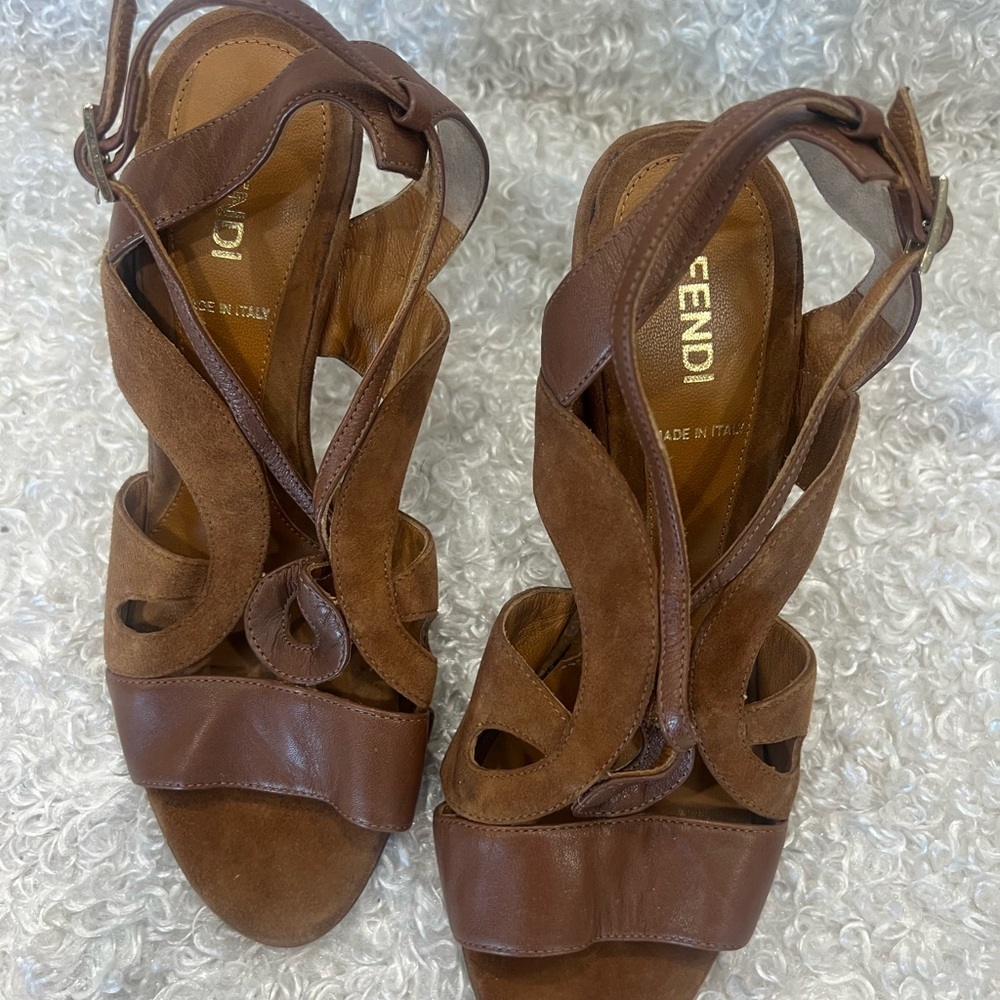 Fendi Suede Cut-Out Sling-Back Peep-Toe Pumps